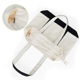 Trunab Reusable Grocery Bag Shopping Tote Bags with Zip, Portable Lightweight Storage Carry Bag for Shopping Day, Holiday, Grocery Store, Supermarket, Craft DIY Drawing,Gift Bags, Beige