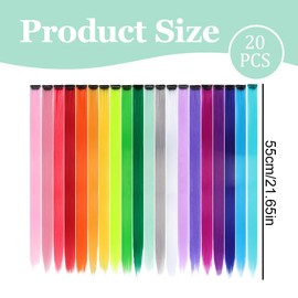 OUDQFCJ Pack of 20 Heat Resistant Coloured Hair Extensions Clips for Women, Girls, Children, Party and Festival Decoration (55 cm) (Colourful)