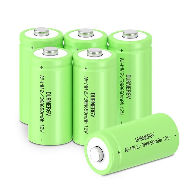 DURNERGY Rechargeable 2/3AA Batteries 6 Pack, NIMH 2/3 AA Rechargeable