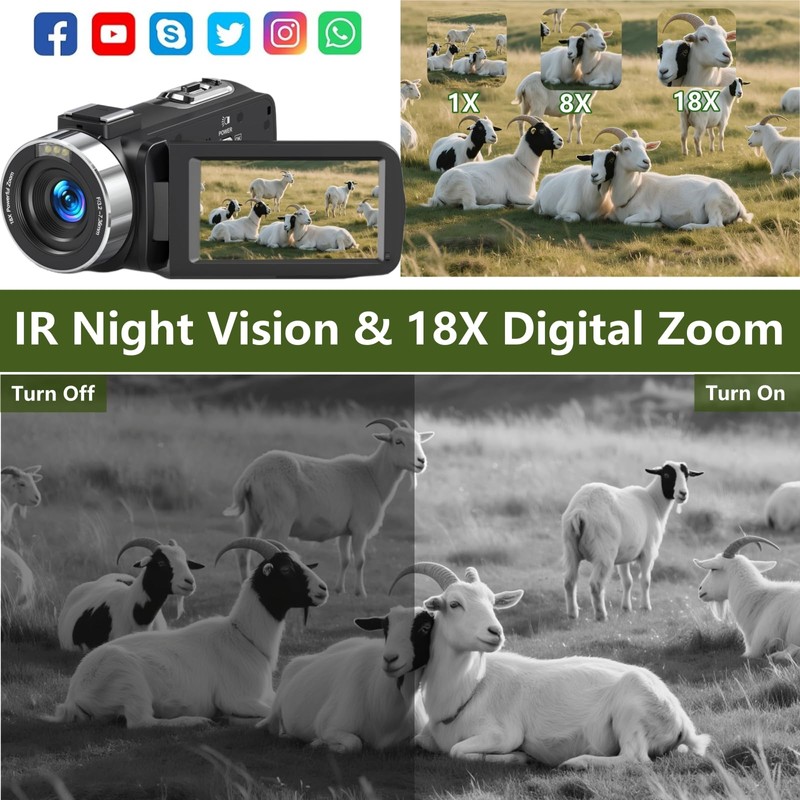 Video Camera 4K Camcorder 75MP YouTube Vlogging Camera 64G SD