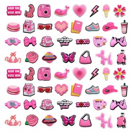 SKHAOVS Shoe Charms for Croc Charms,Pink Shoe Charms,74pcs Selected Different Shape Shoe Charms,Cute Shoes Accessories for Girls Women for Shoe Decorations Party Gift (74pcs)