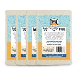 Fermentaholics Unbleached Grade 90 Cheesecloth | 1 Square Yard, Ultra Fine-Mesh, Food-Grade Cheesecloth | Cheese Cloth for Cooking, Straining Cheese, Nut Milks, Bone Broth, Infusions, Tea, etc. (4 Pack)