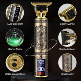 UUE Haarschneidemaschine Set, 3 Motorstufen Haarschneider Herren, R-Klinge mit 4 Kamm LED-Display Rasierer Herren Elektrisch, T-förmiger Trimmer Nasenhaartrimmer Körperhaartrimmer