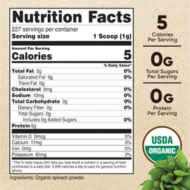 Nutricost Organic Spinach Powder 8oz (1 Gram Per Serving) - Certified USDA Organic, Premium Non-GMO Spinach Powder