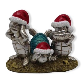 The Bridge Collection 4.5" See No Evil Sea Turtles in Santa Hats Christmas at The Beach Figurine - Coastal Themed Holiday Statue - Beach Inspired Christmas Decor
