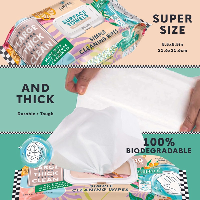 Juniper CLEAN Single Surface Cleaning Wipes, Thick & Large Dispose,