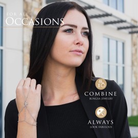 Bungsa Silver Brass Hand Jewelry, Vintage Indian Ring and Chain Bracelet