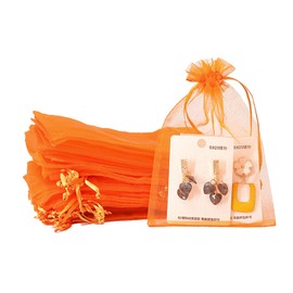 100pk Orange Organza Gift Bags,9x12cm Small Organza Favor Bags,Wedding Jewelry Pouches with Drawstring,Mesh Candy Favour Bag Party Sweet Bags for Birthday,Wedding,Christmas,Gift Wrapping