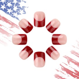 MIXFOSAHN Independence Press on Nails Medium Square Fake Nails Red Blue False Nails with Glitter Stars Designs Glossy Stick on Nails July 4 Glue on Nails Acrylic Nails for Women Girls 24 Pcs
