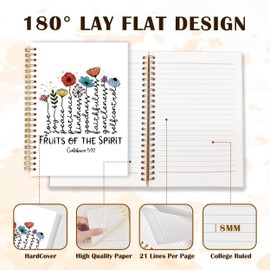 Qabliqo Fruit of the Spirit Christian Spiral Notebooks, Galatians 5:22 Bible Journals for Writing, Religious Scripture Journal for Women, Floral Bible Notebook for Note Taking, 5.5x8.3 Inch