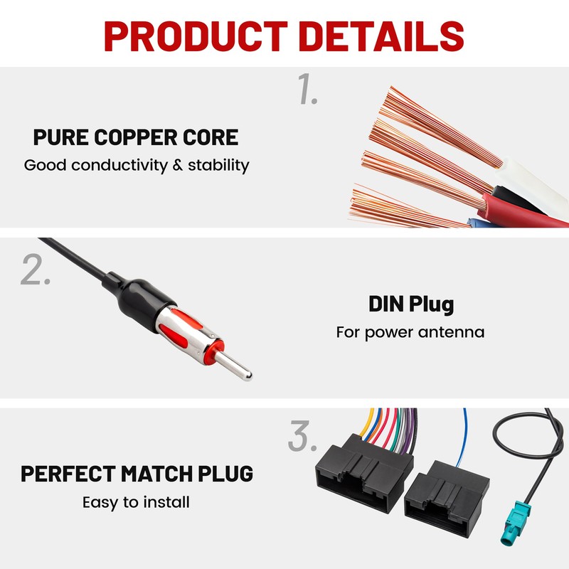 RED WOLF Stereo Wiring Harness w/Antenna Adapter Connector Plug for