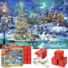 FUGLAD Advent Calendar 2024 Jigsaw Puzzle - Christmas 24 Days Countdown Surprise, 1008 Pieces Puzzles Family Game for Kids Adult, 27.5 x 19.7 inches Christmas Decor (Christmas Tree)