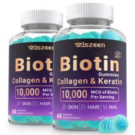 Wiszeen Biotin Gummies, Biotin 10000mcg with Collagen, Keratin, Hyaluronic Acid for Hair Growth, Hair Vitamins for Men and Women - Hair, Skin and Nails Support