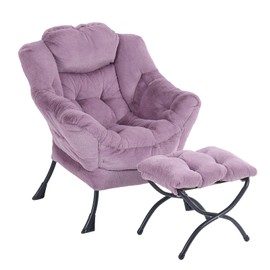Furlide Oversized Chair with Ottoman, Modern Chair with Folding Footrest, Lounge Accent Chair, Comfortable Reading Chair for Bedroom, Study, Living Room, Courtyard (Plush Purple)