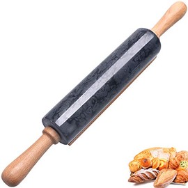 Marble Rolling Pin with Wooden Cradle Thick Handle Set for Baking,18.5 inch Premium Quality Polished Roller for Pizza Dough,Fondant,Pie Crust,Non-Stick Surface Easy to Clean(Black)