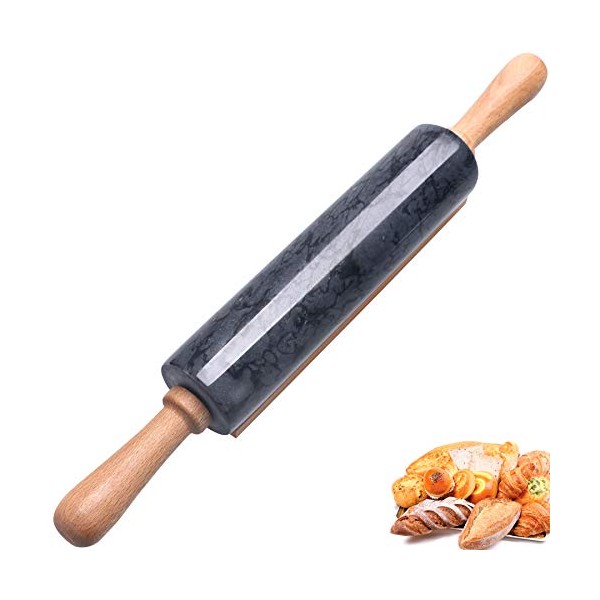 Marble Rolling Pin with Wooden Cradle Thick Handle Set for