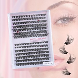 catlinez DIY Eyelash Extension Kit (9-16mm), 30D+40D DIY Cluster Eyelashes, 280 Pieces Eyelash Extension Set, No Glue, No Tweezers