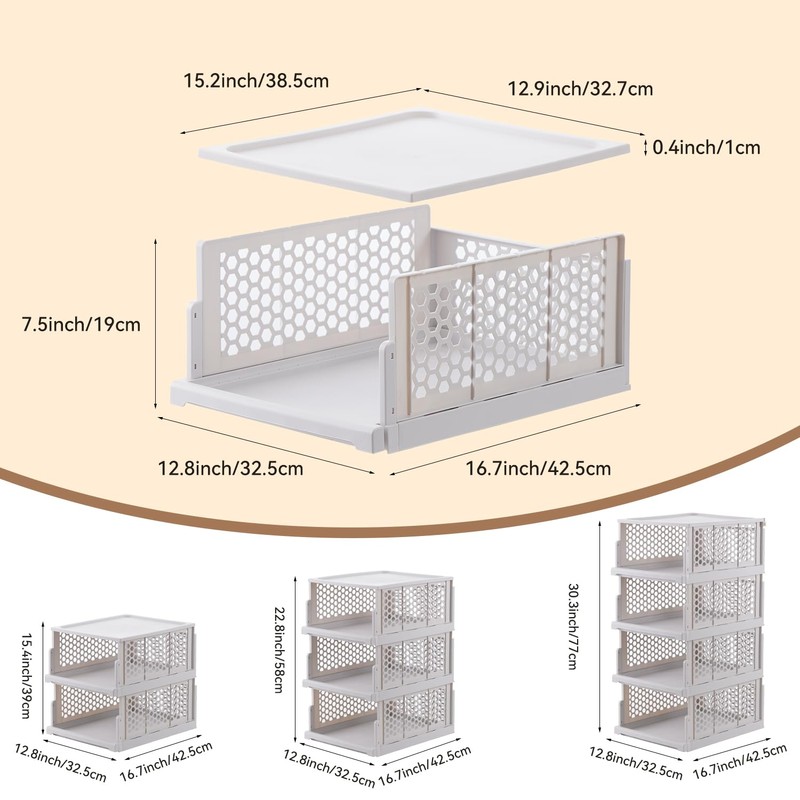 Pull-out Plastic Storage Basket with a Lid,Stackable Closet Organizers Drawer