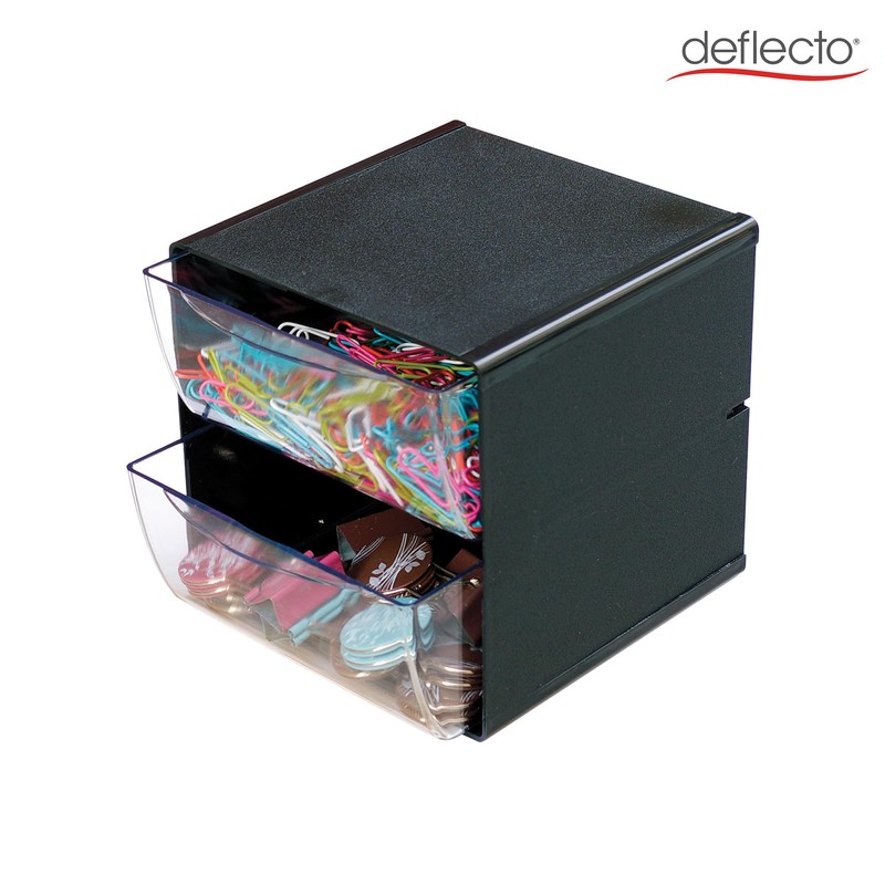 Deflecto Black 2 Drawer Cube Storage Modular and Expandable Desktop