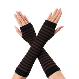 Allegra K Women's Fingerless Gloves Printed Elbow Length Knitted Arm Warmers One Size Black Coffee