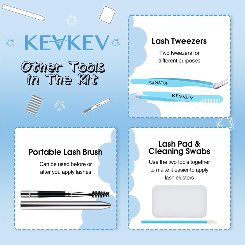 KevKev Lash Tools Kit for Lash Clusters with Lash Bond