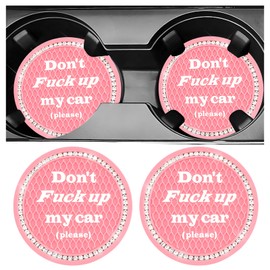 NYTKL 2 PCS Bling Car Cup Coasters, 2.75 Inch Non-Slip Crystal Rhinestone Car Cup Holder Insert Coaster, Universal Car Drink Mat for Women Men, Vehicle Interior Accessories (Pink)