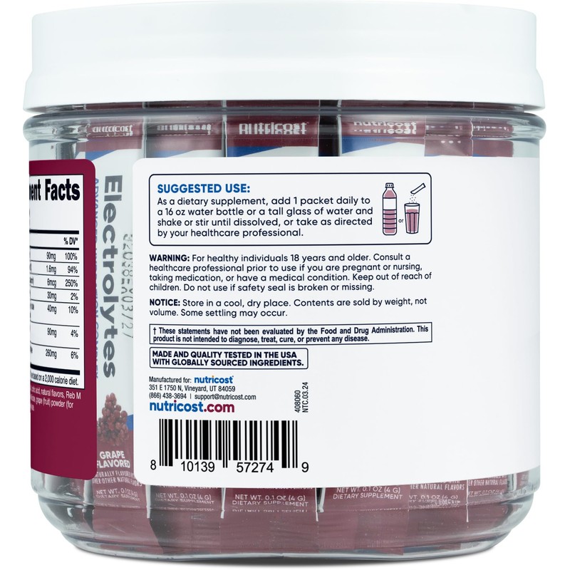 Nutricost Electrolytes Complex, Grape Flavored, 40 Stickpacks - Advanced Hydration