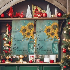 Kitchen Towels 2 Packs Cotton Tea Towel, Yellow Sunflower Mason Jar Bottle Teal Vintage Absorbent Hand Towels Reusable Dish Cloths Soft Dish Towel for Living Room Kitchen Home Decor 18" x 28"