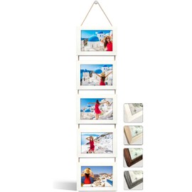 NEOWS Collage Picture Frame for Multiple Pictures - Decorative Picture Frame Set for Hanging on the Wall - Multiple Photo Frame Portrait Format with Cord for 10 x 15 Photos (White Torn, 5 Horizontal
