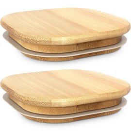 2 Pack Bamboo Lids for Glass Jar, 3.95" - 4" Width Glass Jars Lid, Natural Bamboo Wood with Silicone Sealing Rings For HomArtist Square Glass Jars
