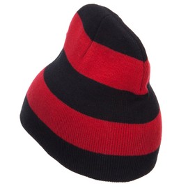 Striped Knit Short Beanie - Black Red OSFM