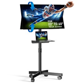 Zontera Mobile TV Stand for 23-60 Inch LCD LED OLED Flat Panel Curved Screen TVs up to 88 lbs, Tilt and Height Adjustable, Locking Rolling Wheels TV Cart with Shelf, Max VESA 400x400mm, Black