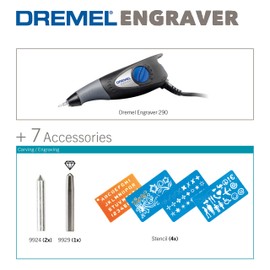 Dremel 290 Engraver - Compact Engraving Pen Tool with 3 Engraving Tips and 4 Craft Stencils for Engraving Wood, Metal, Ceramics, Plastic, Leather