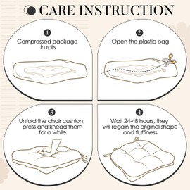 Basic Beyond Chair Cushions for Dining Chairs 6 Pack, Memory Foam Chair Cushion with Ties and Non Slip Backing, 15.5 x 15.5 inches Tufted Chair Pads for Dining Chairs, Black