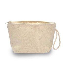 Plain 100% Cotton Canvas Multi-Purpose Wash, Toiletry, Cosmetic, Make Up Bag, Pencil, Stationary, School, Arts & Crafts Case Bag with Handle Loop – Natural Off White - Pack of 1