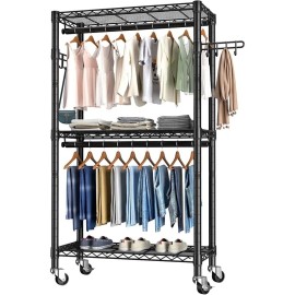 Heavy Duty Wardrobe Rack Storage Shelves Adjustable Rolling Closet Organizer New