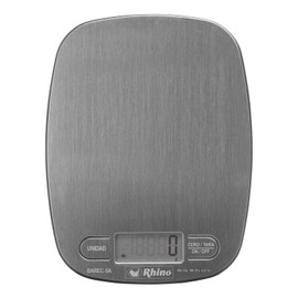 RHINO, Báscula Digital Cocina, 5Kg / 1g, Acero Inoxidable, Soporta Altas Temperaturas, Calcula en Gramos, Libras, Onzas y Mililitros, Función TARA, Diseño Ultradelgado, Batería Incluida, BAREC-5A