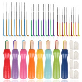 Wool Felt Needles Set, Felting Set for Beginners, 3 Sizes Felting Needles, Felting Wool Needles with Colourful Wooden Handle, Finger Tip for Needle Felting, Fairy Tale Wool, Dry Felting