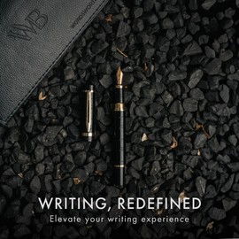 Wordsworth & Black Primori Fountain Pen Set [Black Gold]; Medium Nib, Gift Case, 24 Ink Cartridges, Refill Converter, Manual; Journaling, Calligraphy, Smooth Writing Pens; Left & Right Handed