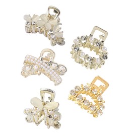 Small Hair Clips, Pack of 5 Metal Mini Hair Clips, Small, Small Pearl Hair Clips, Small Crystal Hair Clips, Non-Slip Hair Clip, Small