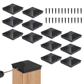 12 Pcs Plastic Fence Post Caps,4X4 (3.625X3.625) Inch Black Plastic Square Fence Top Caps, Waterproof and UV Resistant Reusable, with 24pcs Screws, Prevent Fence Posts from Cracking (Black)
