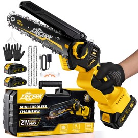 Mini Electric Chainsaw - DECERK Brushless 6-inch Chainsaws Cordless, Portable Handheld Power Chain Saw with 2 Batteries, for Trimming/Tree/Branch/Wood Cutting, Best Garden Gifts for Dad, Husband