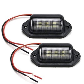 KYOUDEN LED License Plate Lamp, Small, Universal LED License Plate Light, 12V and 24V, 6 Rows, SMD Chip, White, 2 Pack (Black Body)