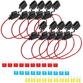 Fuse Holder 16AWG 10pcs Fuse Box Fuse Clip Flat Waterproof Dustproof 30 Blade Fuse 1 Fuse Puller Clip for Car (10)