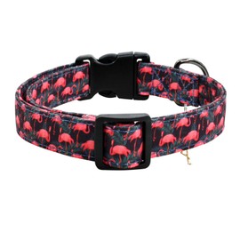 Flamingoes Patterns Dog Collar with Pendant, Durable and Soft Cotton Dog Collars for Small Large Female and Male Dogs Pets(Flamingoes M)