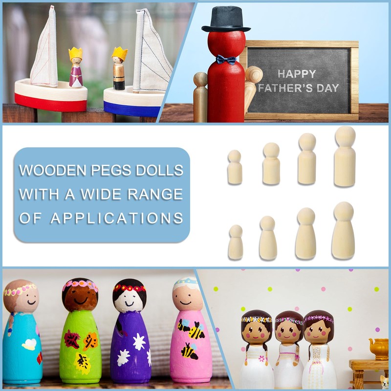 PATIKIL 1 Set Wooden Pegs Dolls, 50Pcs Wood Pegs People