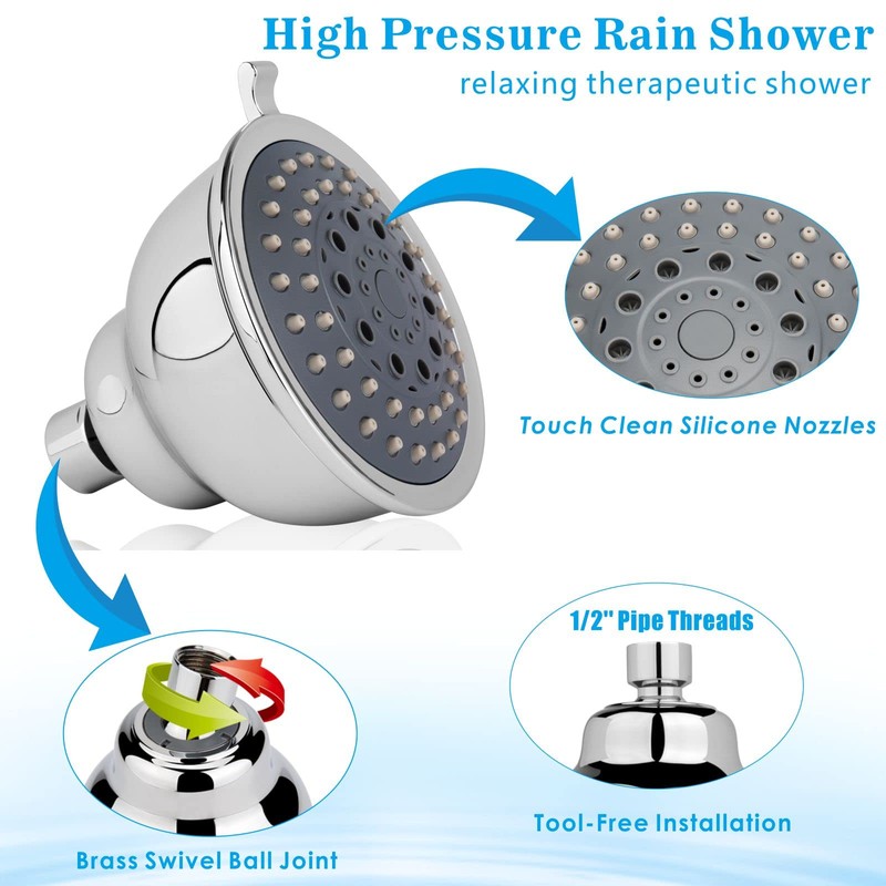 Voolan High Pressure Shower Head with Shower Arm - 5
