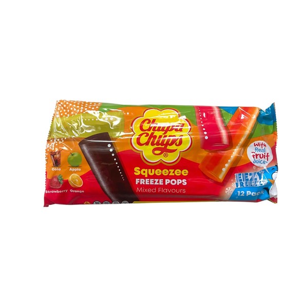 Chupa Chups - Ice Pops - Ice Lollies -Fruity Flavour of Cola -Apple - Strawberry and - Orange - Kids Party - Summer Events - (12 × 50ml) Vegan - Vegetarian and Gluten Free