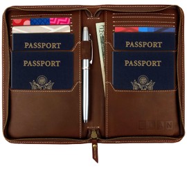 EXCELLO GLOBAL PRODUCTS Travel Wallet & Passport Holder, Brown Split Grain Material