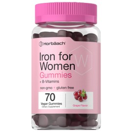 Horbäach Iron Gummies for Women | 70 Count | Grape Flavor | Supplement with B Vitamins Folate and Zinc | Vegan, Non-GMO & Gluten Free